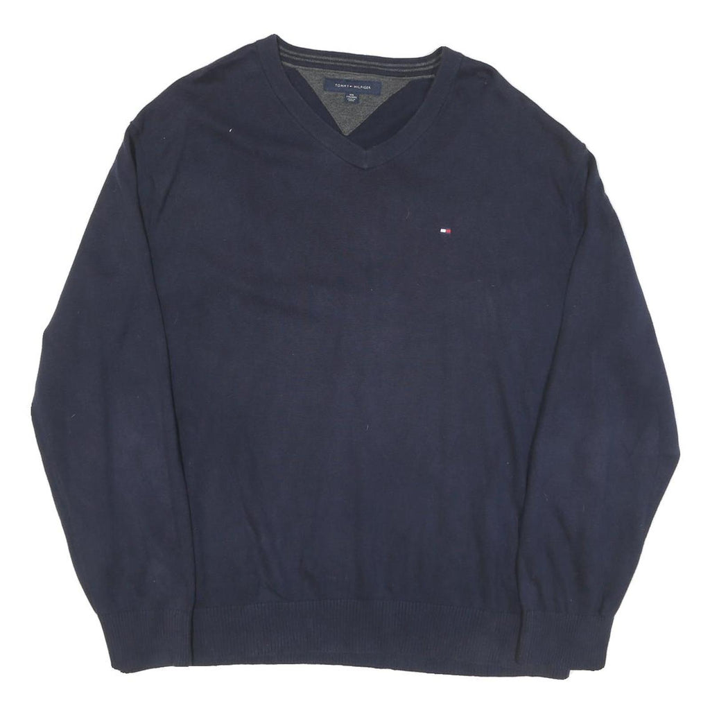 POLO RALPH LAUREN Mens Navy Blue Plain V Neck Basic Knit 2XL Cotton Blend Jumper