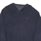 POLO RALPH LAUREN Mens Navy Blue Plain V Neck Basic Knit 2XL Cotton Blend Jumper