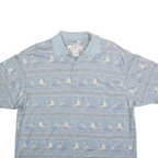 SUMMA Mens Blue Boat Print Short Sleeve Polo Shirt M Cotton Blend Casual Summer