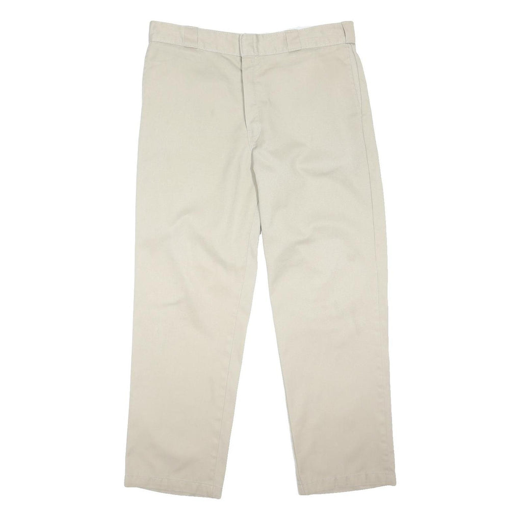 DICKIES Mens Cotton Blend Beige Regular Fit Straight Leg Trousers W38 L31
