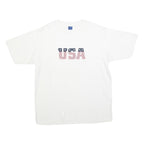 Mens White USA Graphic T-Shirt L Short Sleeve Crew Neck Cotton Blend Casual