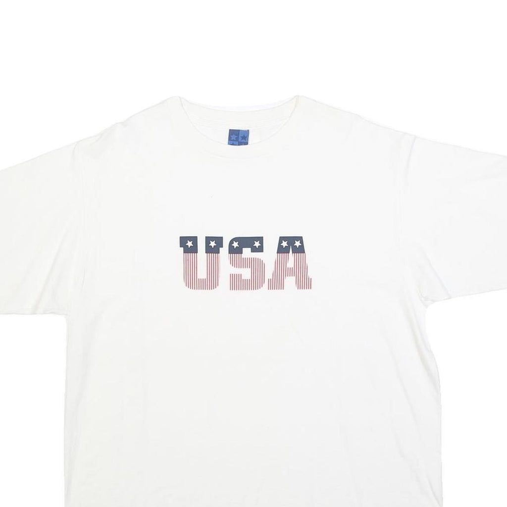 Mens White USA Graphic T-Shirt L Short Sleeve Crew Neck Cotton Blend Casual