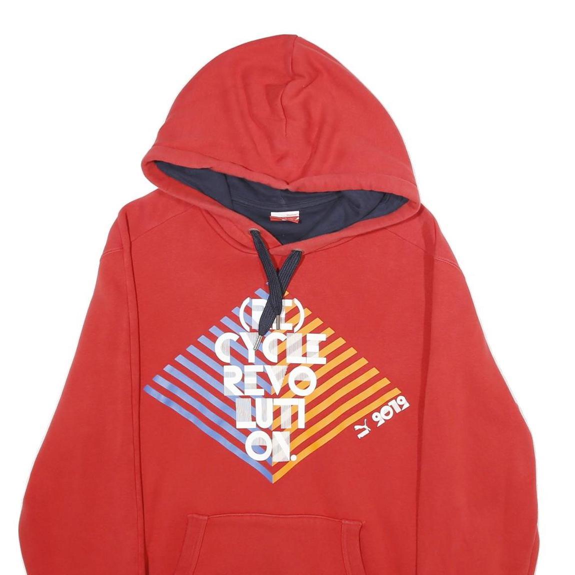 PUMA Mens Red Cotton Blend Graphic Print Pullover Hoodie L