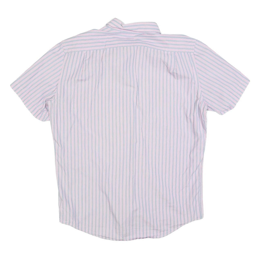 LACOSTE Mens Blue & Pink Stripe Shirt L Button-Down Collar Short Sleeve Cotton