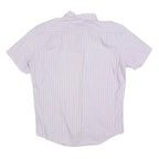 LACOSTE Mens Blue & Pink Stripe Shirt L Button-Down Collar Short Sleeve Cotton