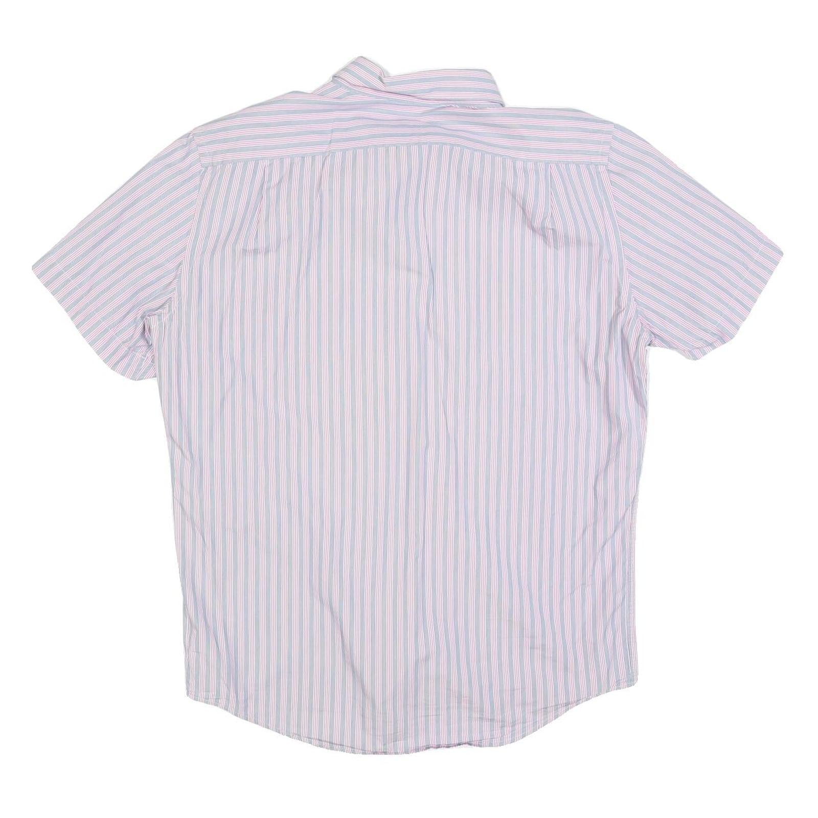 LACOSTE Mens Blue & Pink Stripe Shirt L Button-Down Collar Short Sleeve Cotton