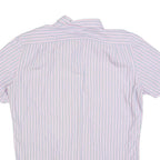 LACOSTE Mens Blue & Pink Stripe Shirt L Button-Down Collar Short Sleeve Cotton