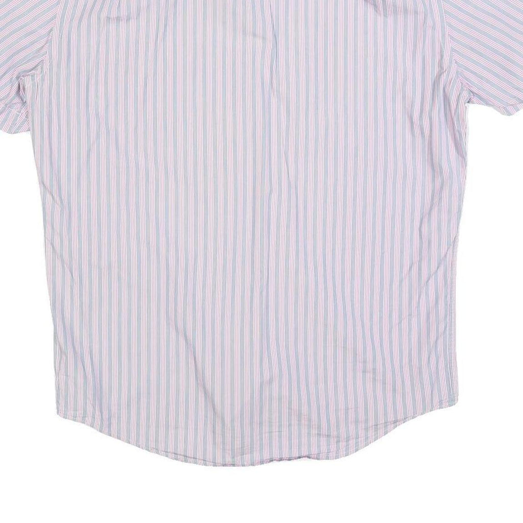 LACOSTE Mens Blue & Pink Stripe Shirt L Button-Down Collar Short Sleeve Cotton