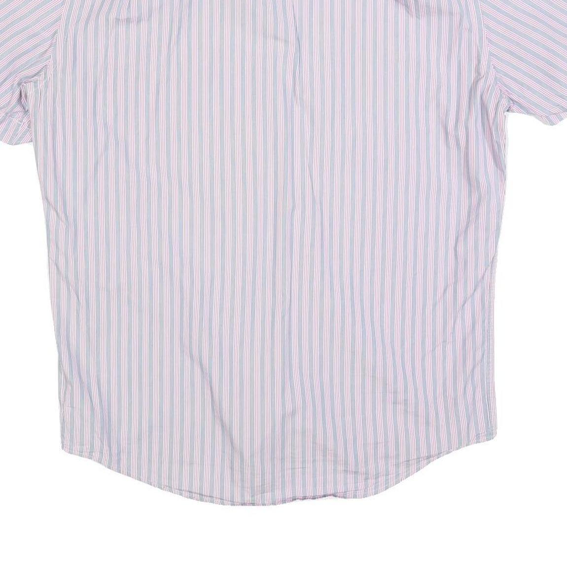 LACOSTE Mens Blue & Pink Stripe Shirt L Button-Down Collar Short Sleeve Cotton