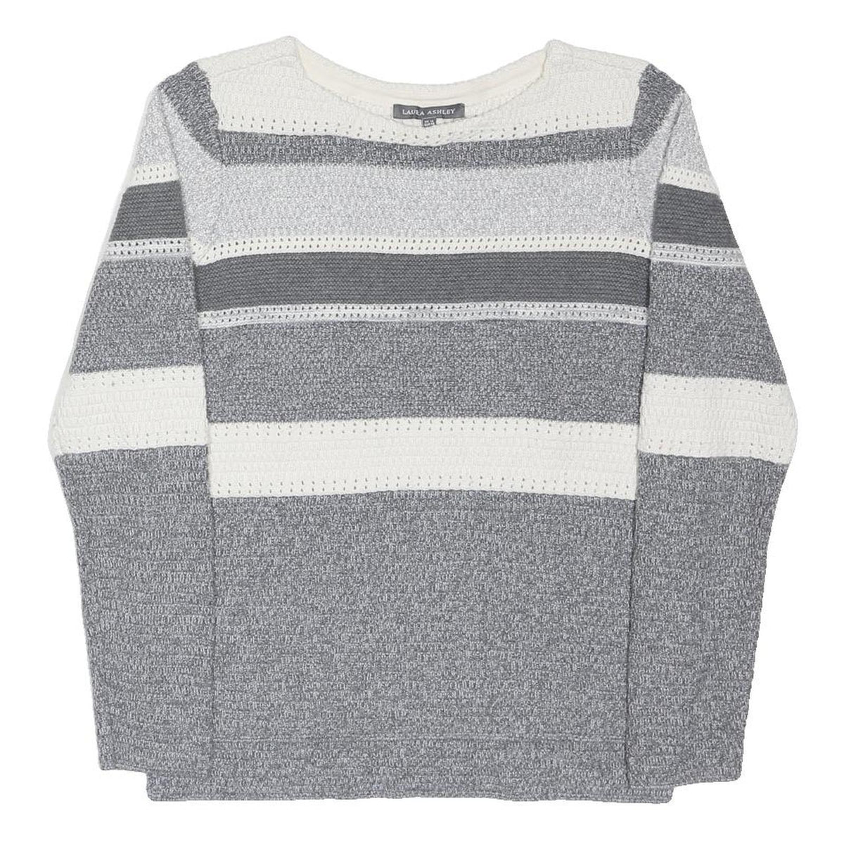 LAURA ASHLEY Womens Grey & White Patterned Jumper Crew Neck Basic Knit UK 12