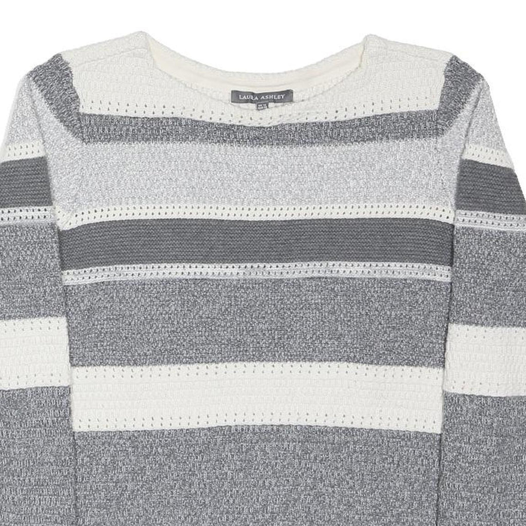 LAURA ASHLEY Womens Grey & White Patterned Jumper Crew Neck Basic Knit UK 12