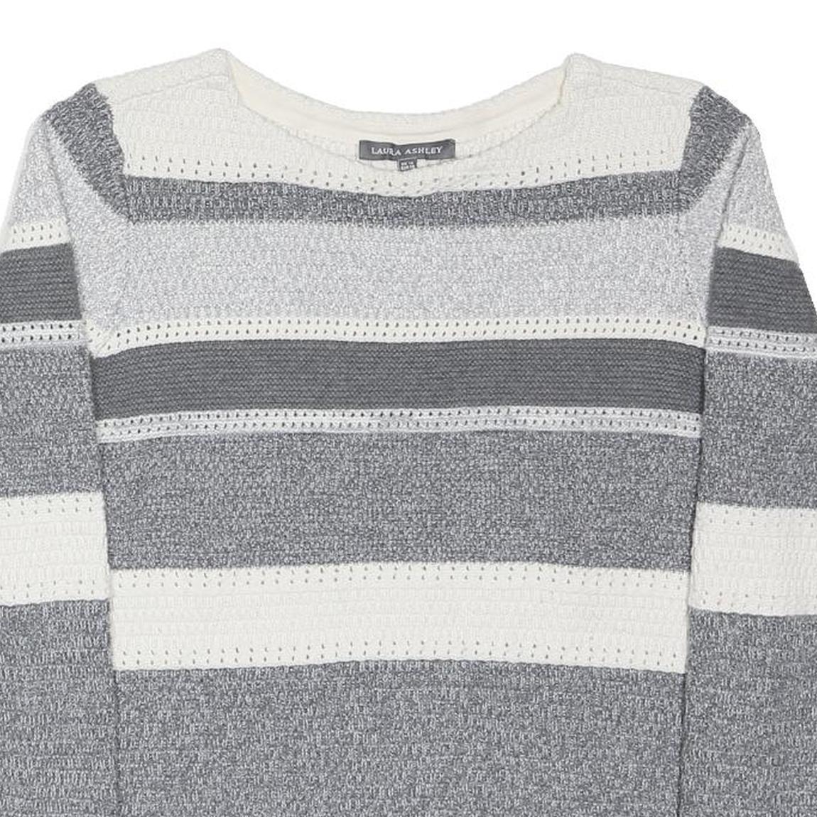 LAURA ASHLEY Womens Grey & White Patterned Jumper Crew Neck Basic Knit UK 12