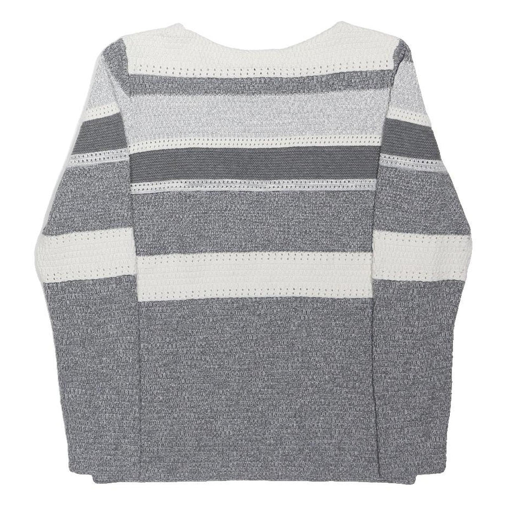 LAURA ASHLEY Womens Grey & White Patterned Jumper Crew Neck Basic Knit UK 12