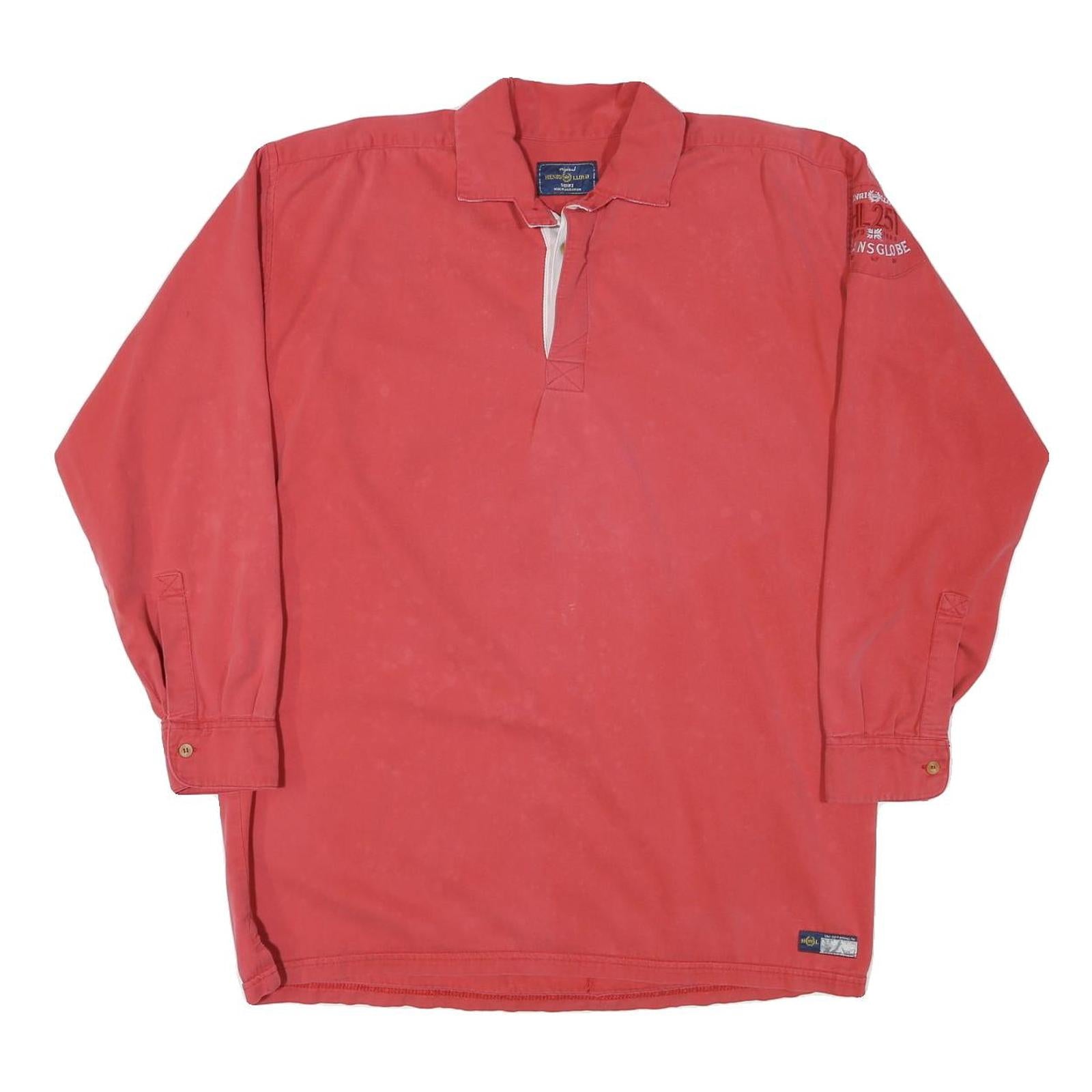 HENRI LLOYD Mens Red Long Sleeve Plain M Rugby Polo Shirt Cotton Blend