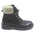 FRYE Womens Lace-Up Leather Ankle Boots Black Cream UK 9.5 Winter Warm Foldover