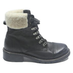 FRYE Womens Lace-Up Leather Ankle Boots Black Cream UK 9.5 Winter Warm Foldover