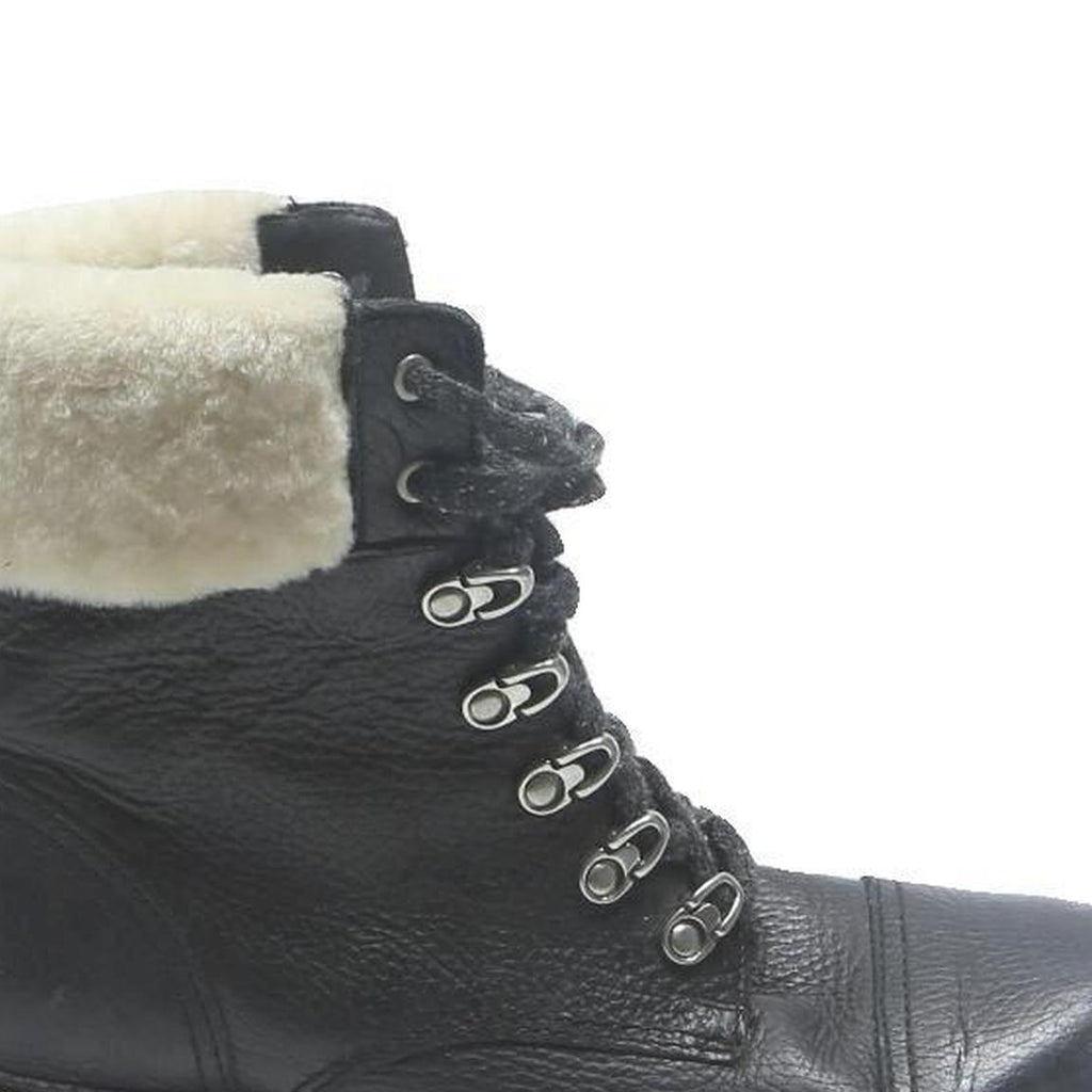 FRYE Womens Lace-Up Leather Ankle Boots Black Cream UK 9.5 Winter Warm Foldover