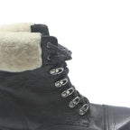 FRYE Womens Lace-Up Leather Ankle Boots Black Cream UK 9.5 Winter Warm Foldover