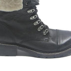 FRYE Womens Lace-Up Leather Ankle Boots Black Cream UK 9.5 Winter Warm Foldover