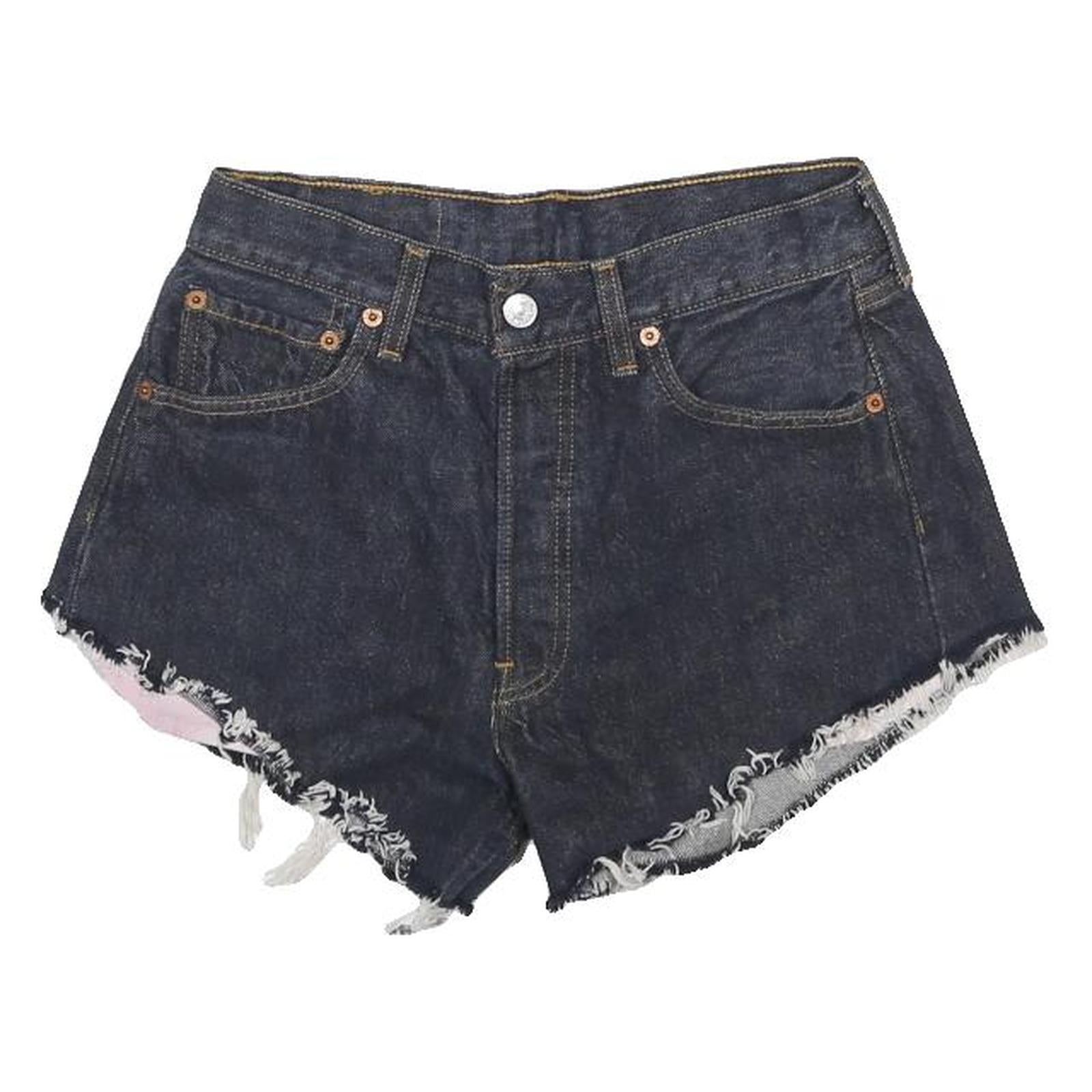 LEVI'S Womens Dark Blue Denim Cut-Off Shorts S W26 Frayed Hem Casual