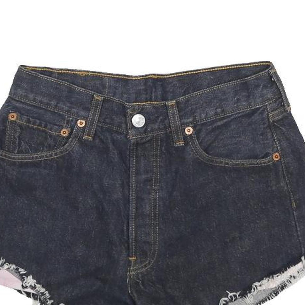 LEVI'S Womens Dark Blue Denim Cut-Off Shorts S W26 Frayed Hem Casual