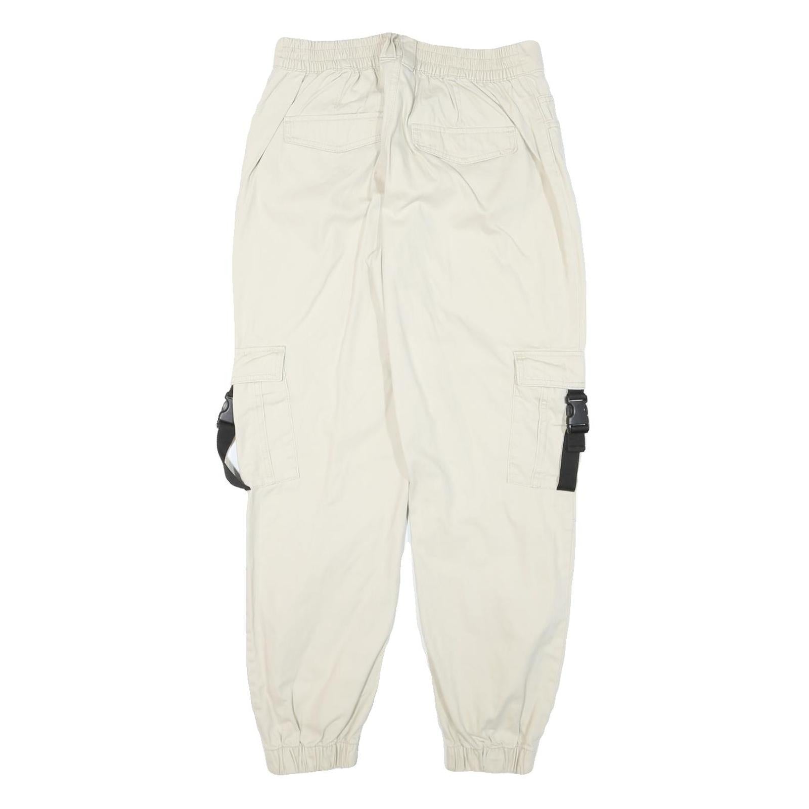 CHEROKEE Mens Cotton Blend Cream Relaxed Cargo Trousers W28 L28 Casual Zip