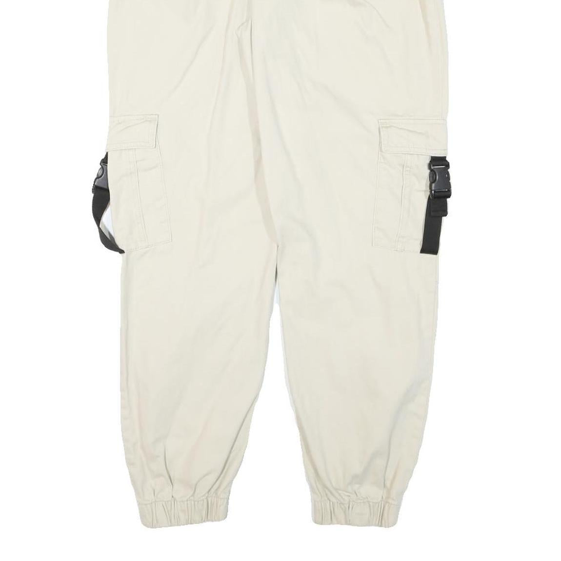 CHEROKEE Mens Cotton Blend Cream Relaxed Cargo Trousers W28 L28 Casual Zip