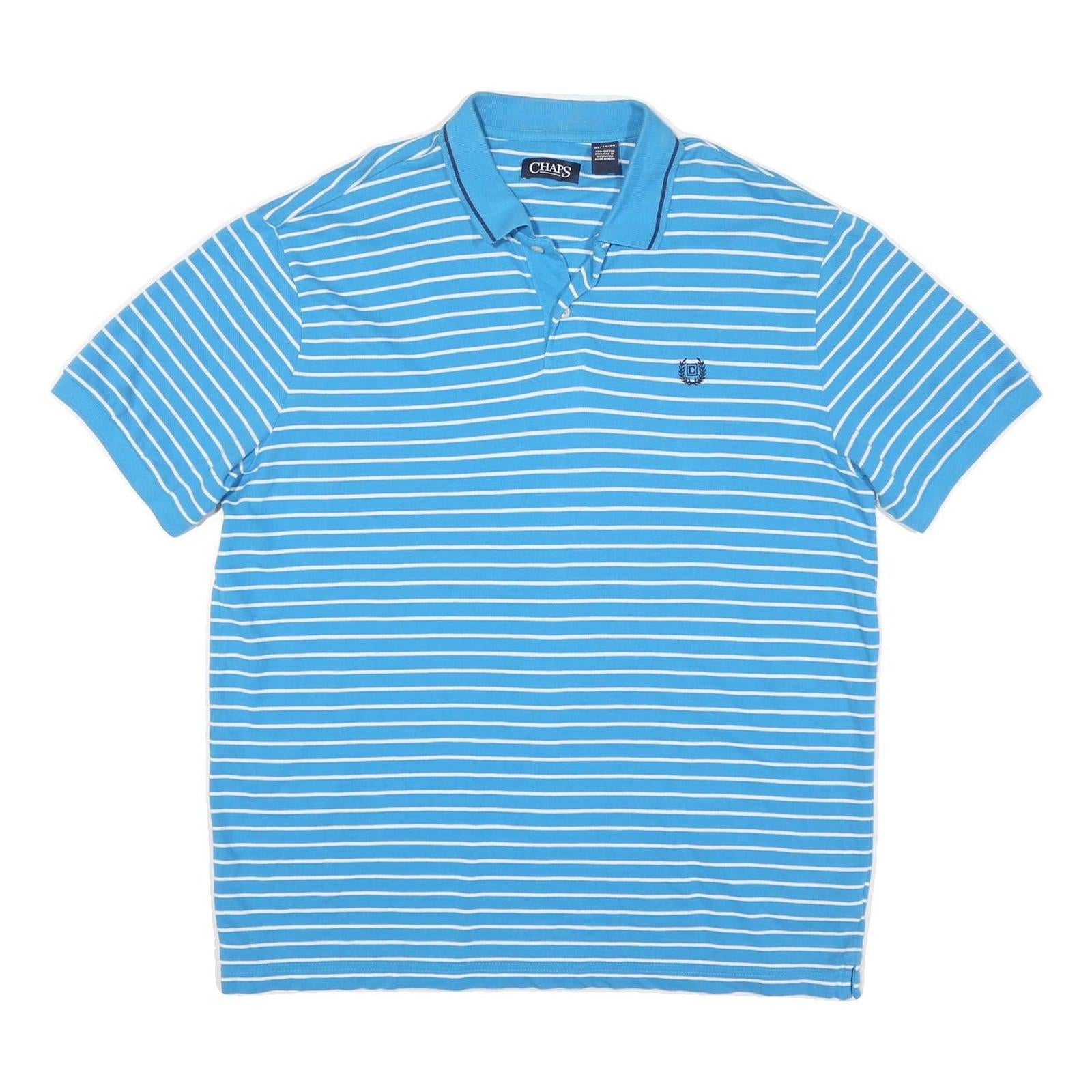 CHAPS Mens Blue & White Striped Short Sleeve Polo Shirt XL Classic Cotton Blend