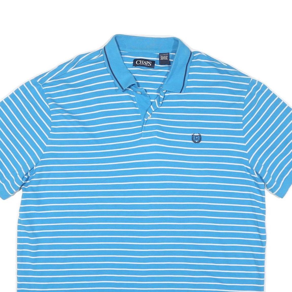 CHAPS Mens Blue & White Striped Short Sleeve Polo Shirt XL Classic Cotton Blend