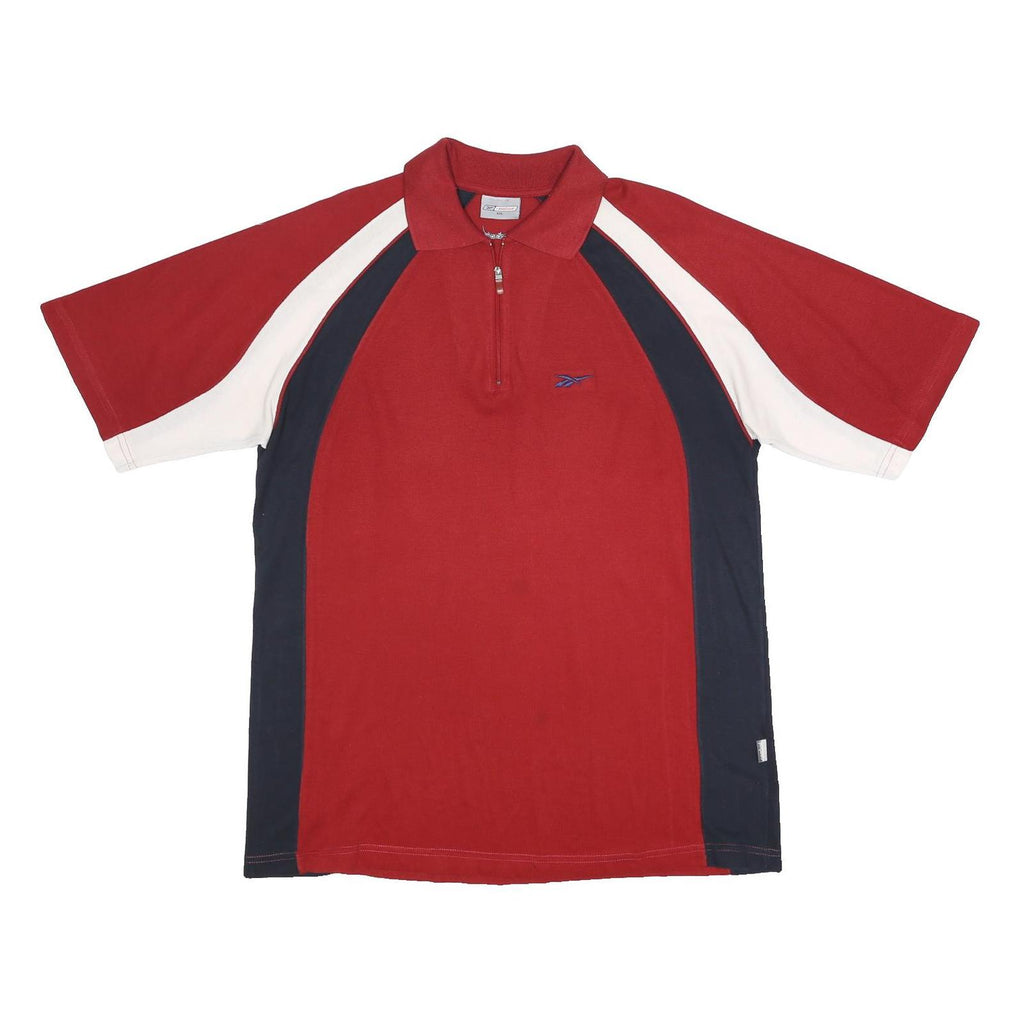REEBOK Mens Red & Navy Blue & White Short Sleeve Half Zip Plain Polo Shirt 2XL