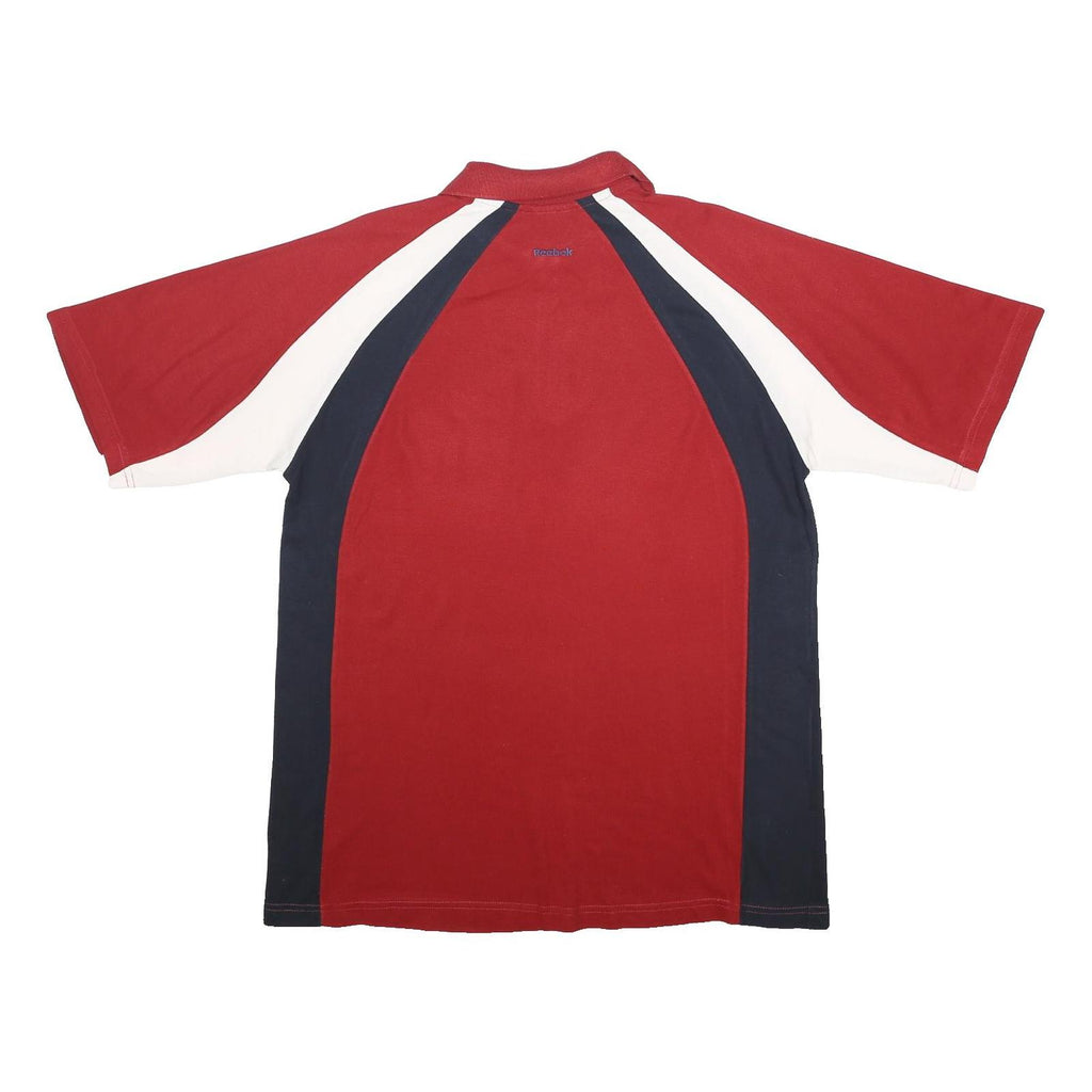 REEBOK Mens Red & Navy Blue & White Short Sleeve Half Zip Plain Polo Shirt 2XL