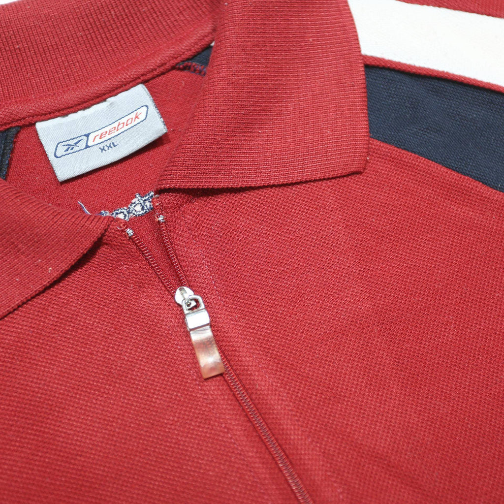 REEBOK Mens Red & Navy Blue & White Short Sleeve Half Zip Plain Polo Shirt 2XL
