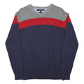 TOMMY HILFIGER Mens Grey & Red & Navy Patterned Cotton Jumper V-Neck Basic Knit