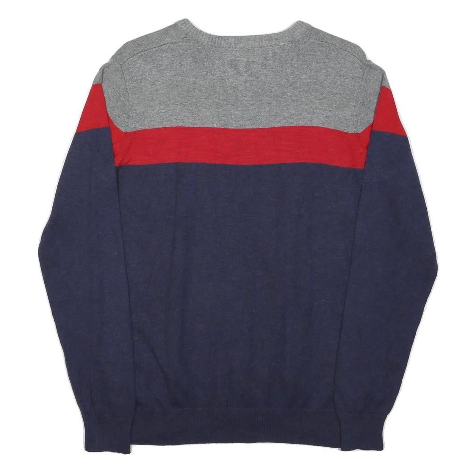 TOMMY HILFIGER Mens Grey & Red & Navy Patterned Cotton Jumper V-Neck Basic Knit