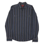 HUGO BOSS Mens Blue & Grey Check Shirt M Cotton Blend Long Sleeve Casual Smart