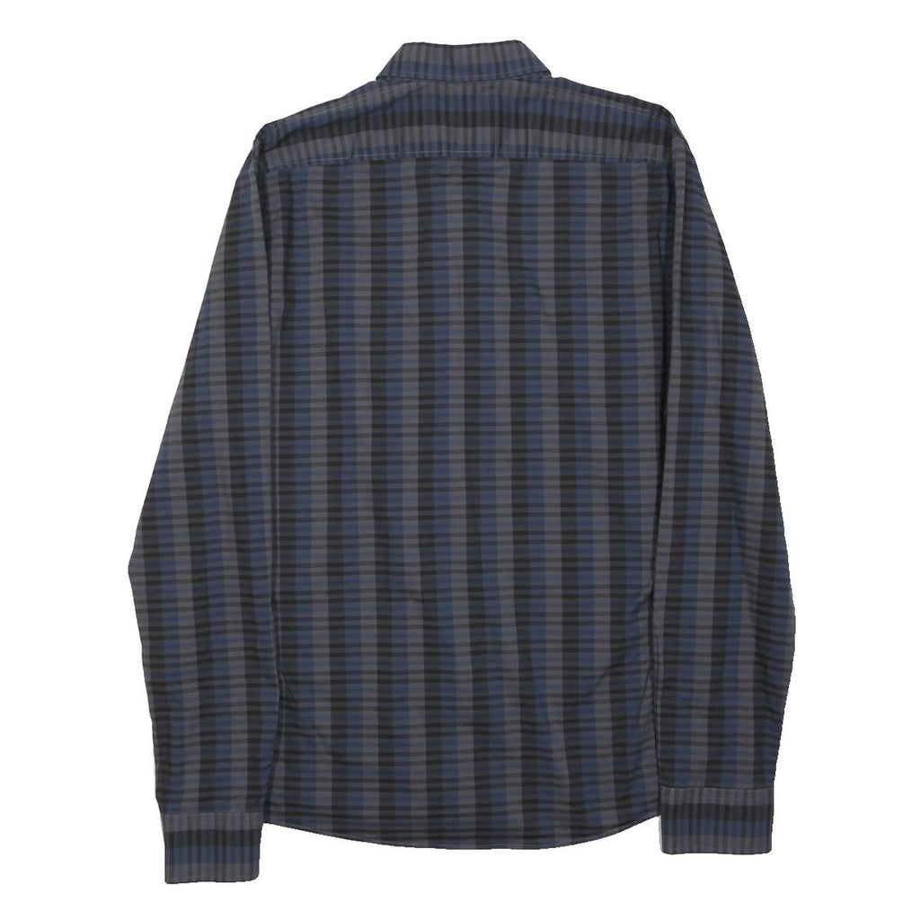 HUGO BOSS Mens Blue & Grey Check Shirt M Cotton Blend Long Sleeve Casual Smart