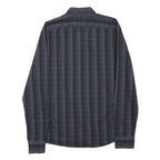 HUGO BOSS Mens Blue & Grey Check Shirt M Cotton Blend Long Sleeve Casual Smart