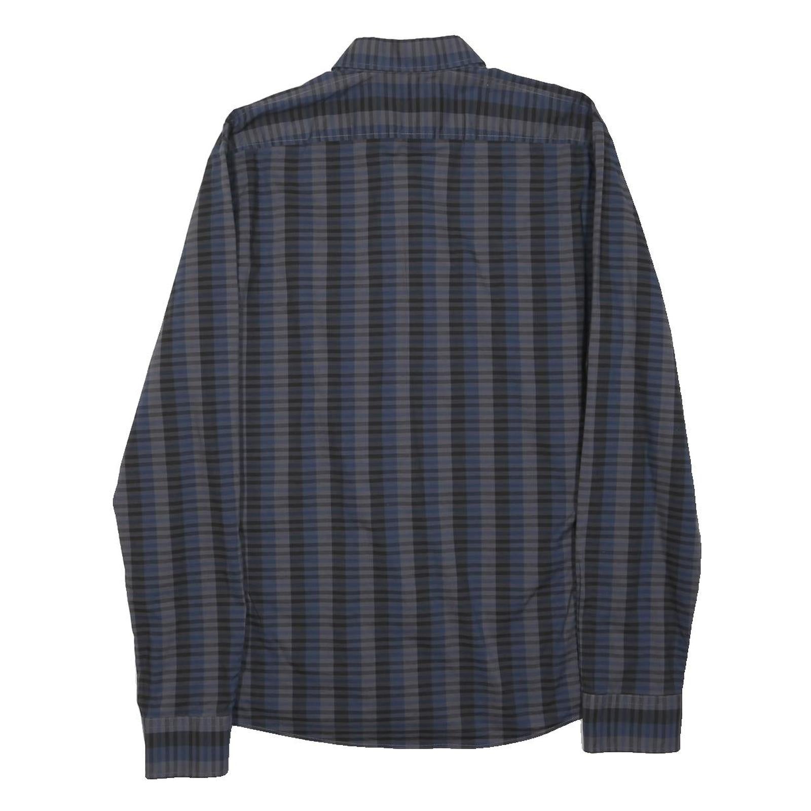 HUGO BOSS Mens Blue & Grey Check Shirt M Cotton Blend Long Sleeve Casual Smart