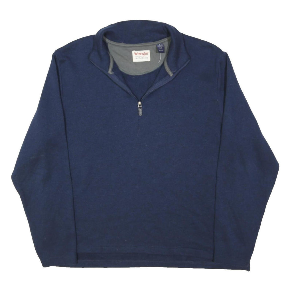 WRANGLER Mens Blue Plain Pullover Jumper Crew Neck Knit L Cotton Blend Casual