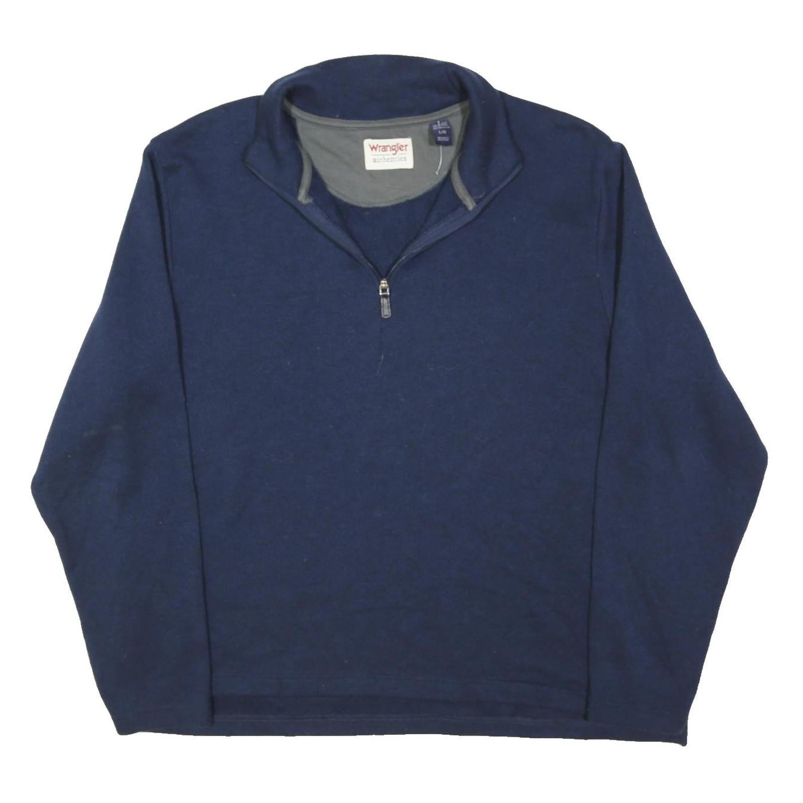 WRANGLER Mens Blue Plain Pullover Jumper Crew Neck Knit L Cotton Blend Casual