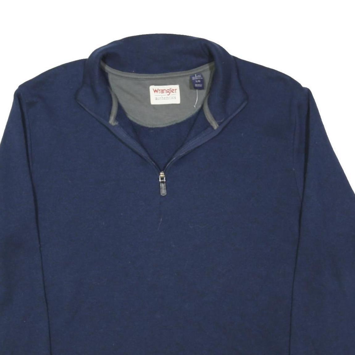 WRANGLER Mens Blue Plain Pullover Jumper Crew Neck Knit L Cotton Blend Casual
