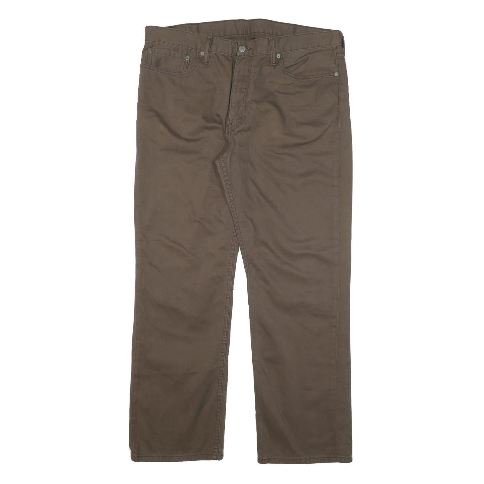 LEVI'S Mens Cotton Blend Brown Regular Straight Trousers W38 L30 Classic Zip
