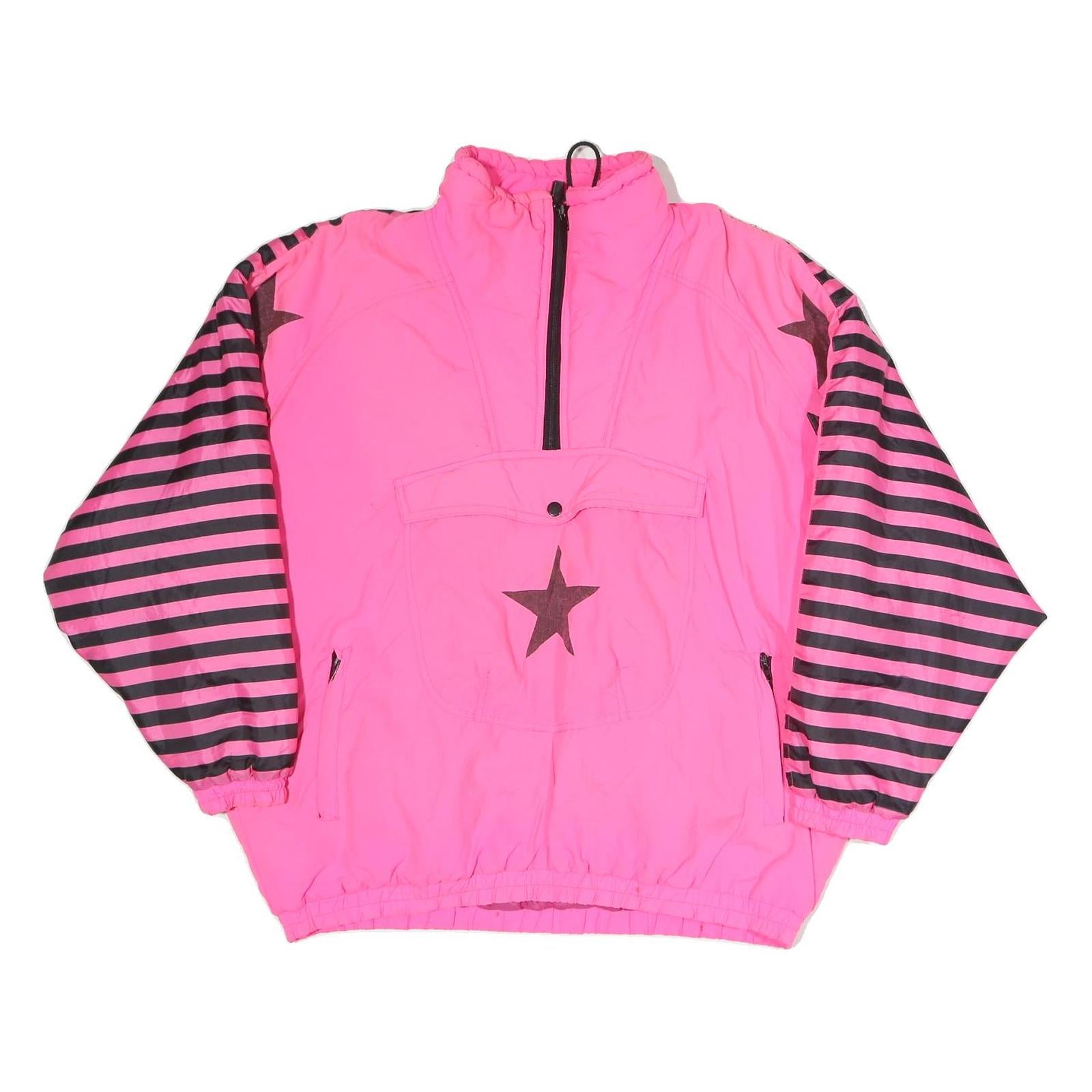 WINDS AND WAVES Womens Pink & Black Star Print Zip Jacket L Polyester Blend