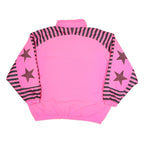 WINDS AND WAVES Womens Pink & Black Star Print Zip Jacket L Polyester Blend