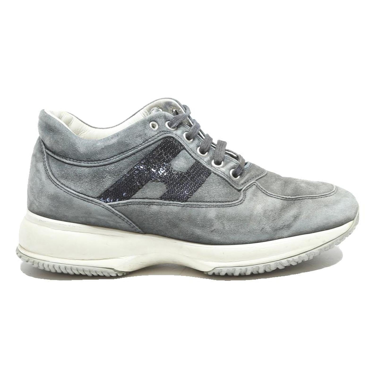 HOGAN Women's Grey Lace-Up Sneakers Synthetic UK 4 Designer Comfortable Casual