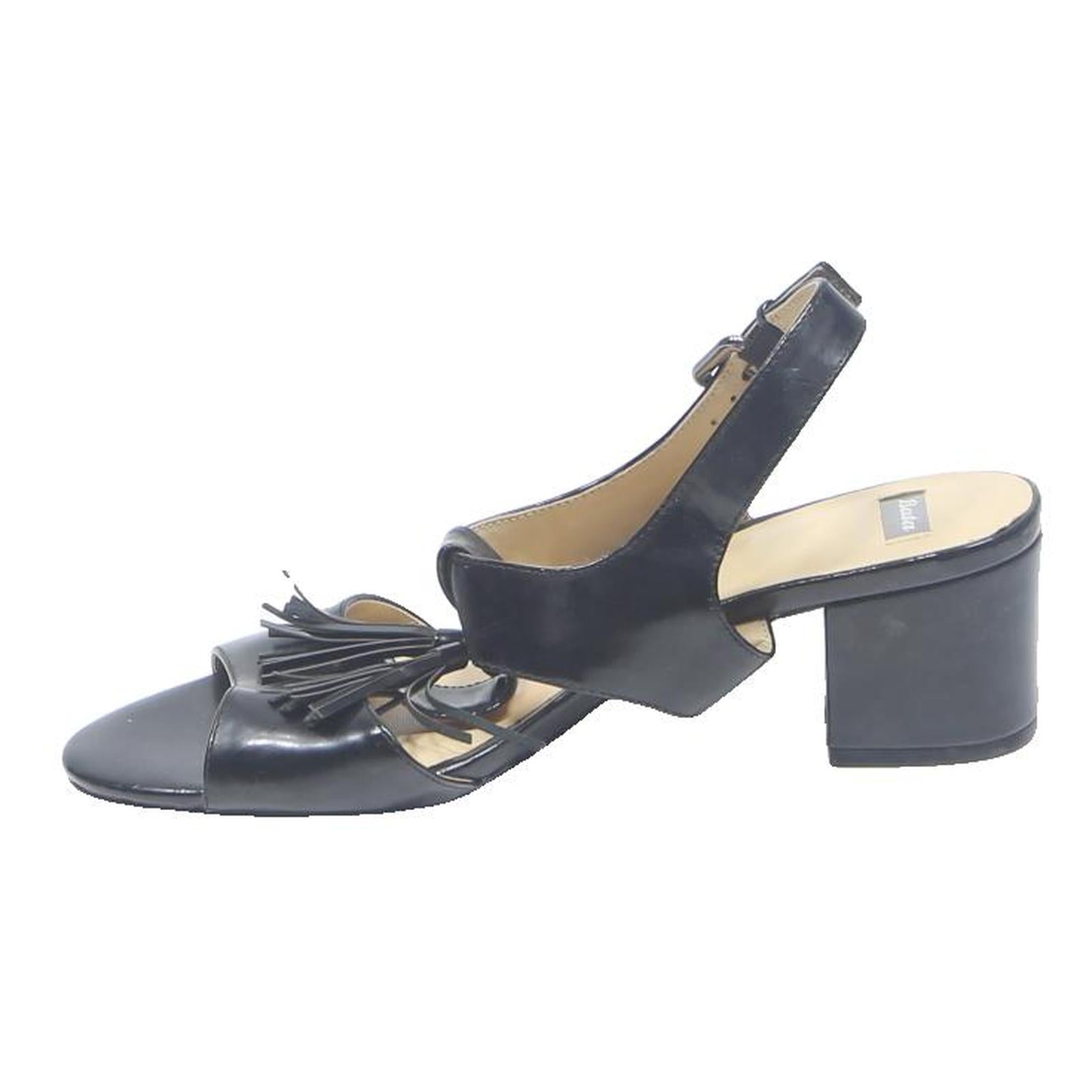 BATA Ladies Womens Tassel Detail Slingback Leather Black Sandals UK 8 Stylish