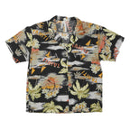 Womens Black Orange Tahiti Print Shirt Short Sleeve Collared L Cotton Blend