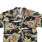 Womens Black Orange Tahiti Print Shirt Short Sleeve Collared L Cotton Blend