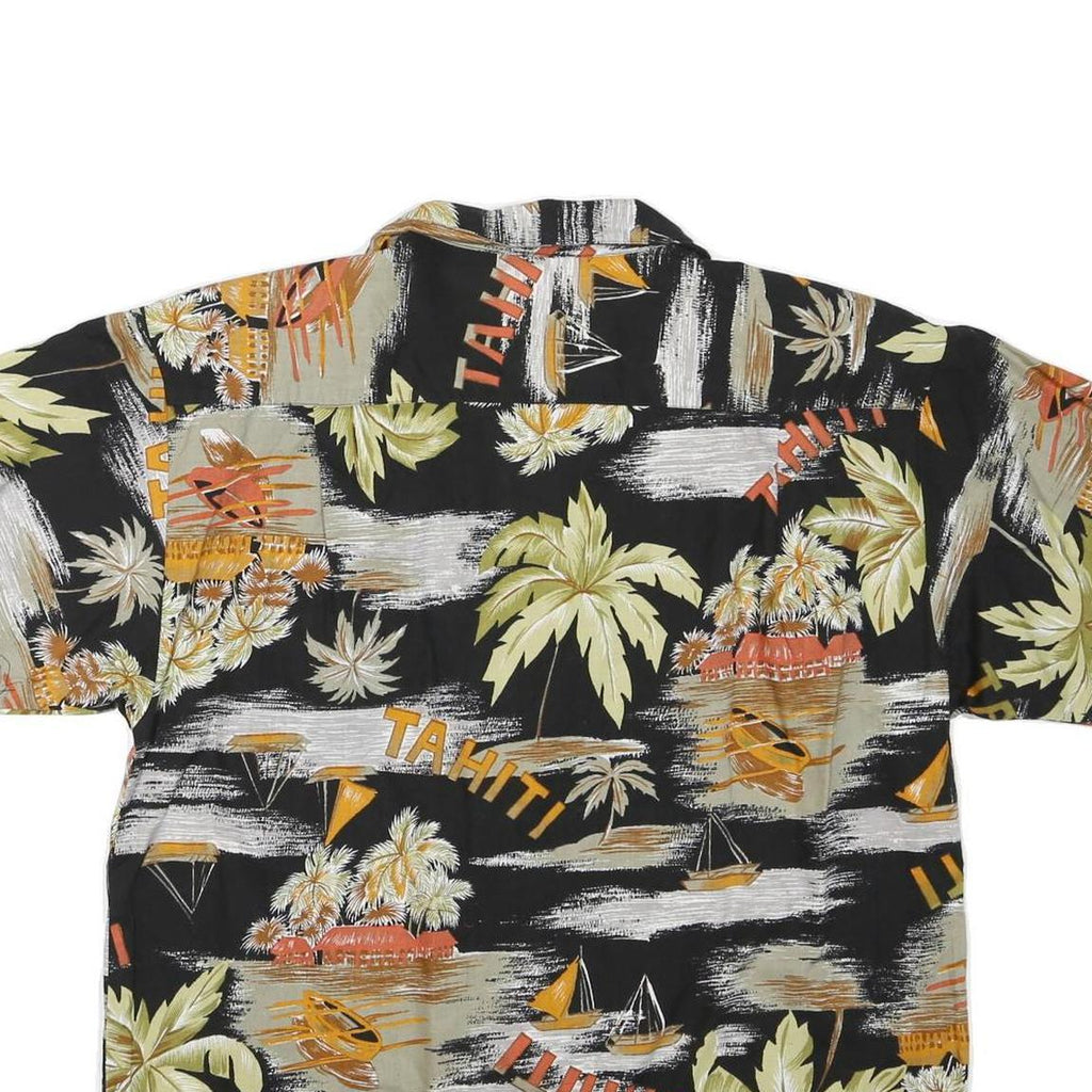Womens Black Orange Tahiti Print Shirt Short Sleeve Collared L Cotton Blend