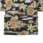 Womens Black Orange Tahiti Print Shirt Short Sleeve Collared L Cotton Blend